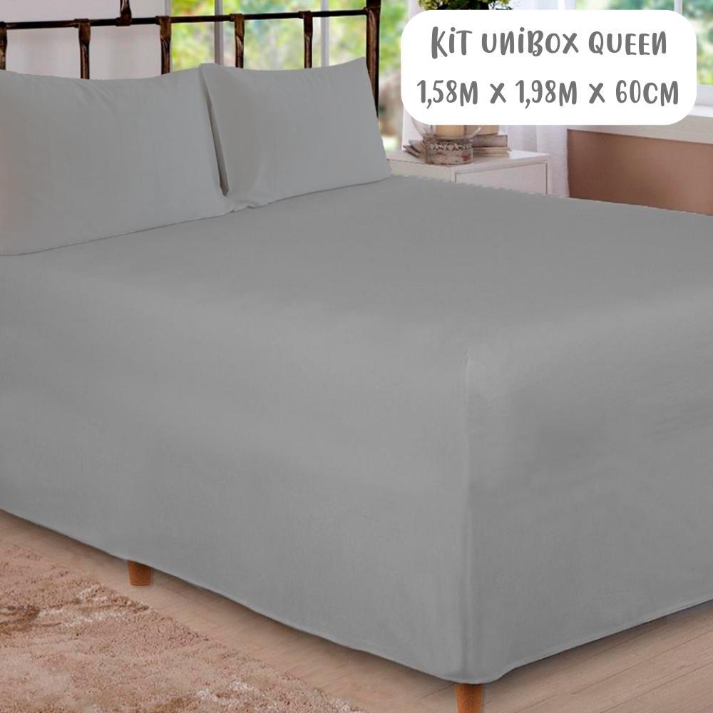 Jogo de Lençol 3 Peças Box Conjugado Unibox Queen Cinza Arrumadinho Enxovais